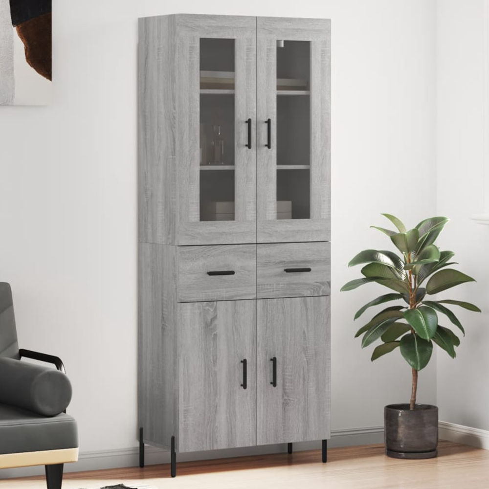 vidaXL 4 Door 2 Drawer Grey Sonoma Highboard Image 1
