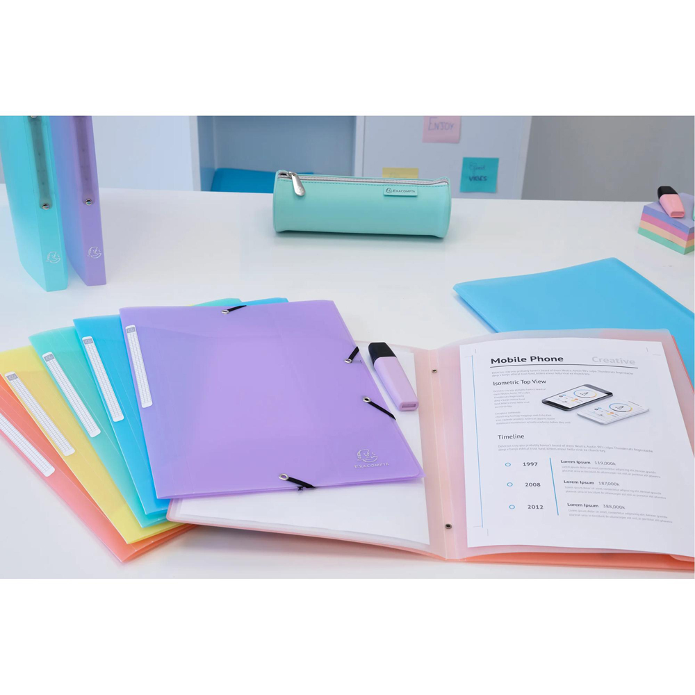 Exacompta Chromaline Pastel A4 Multicolour PP 3 Flap Elasticated Folder 25 Pack Image 2