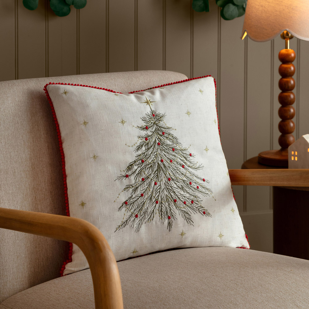 Wylder Nature Twinkling Tree Embroidered Natural Velvet Cushion 45 x 45cm Image 6