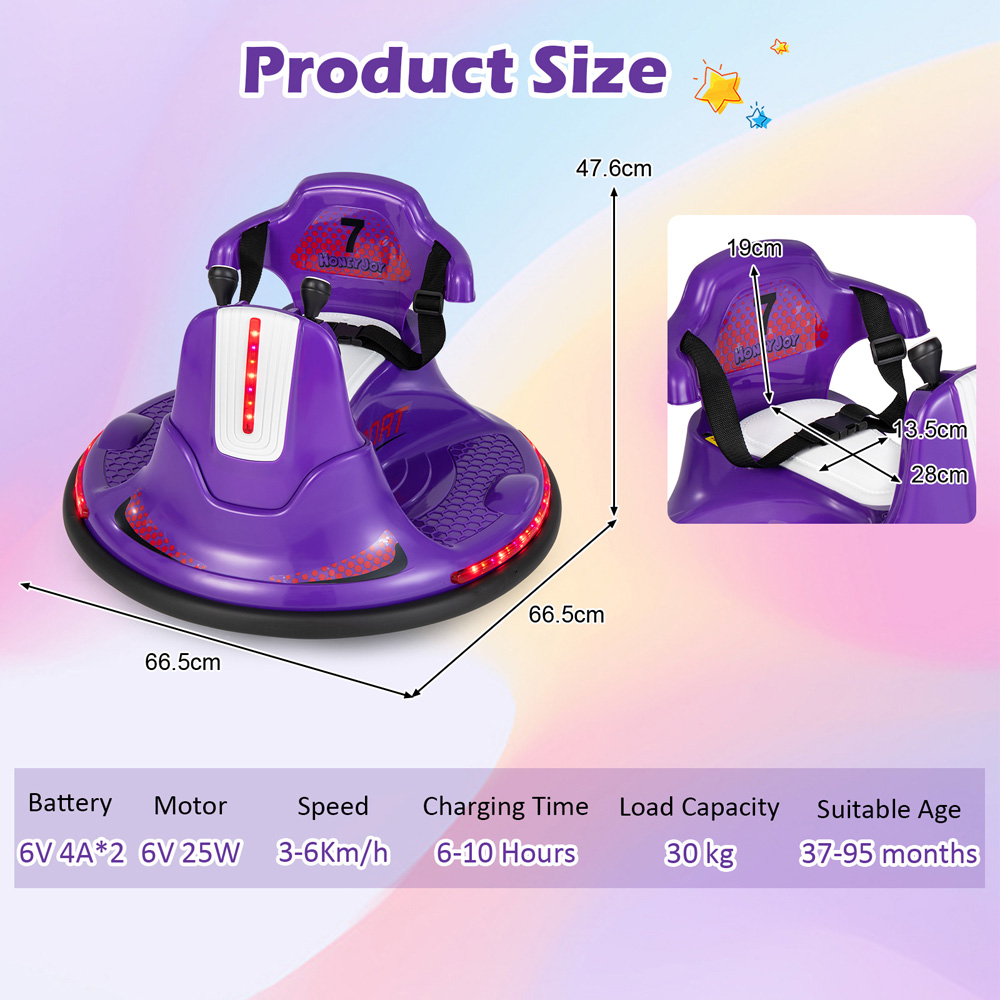 Costway Kids Purple Electric Ride On Bumper Car with Dual Joysticks and Remote Control 12V Image 8