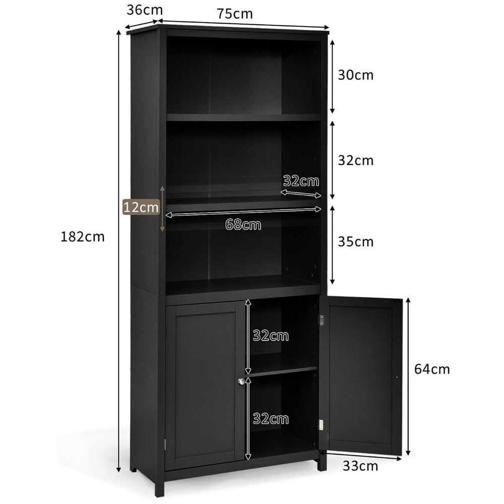 Costway 2 Door 3 Shelf Black Bookcase Image 8