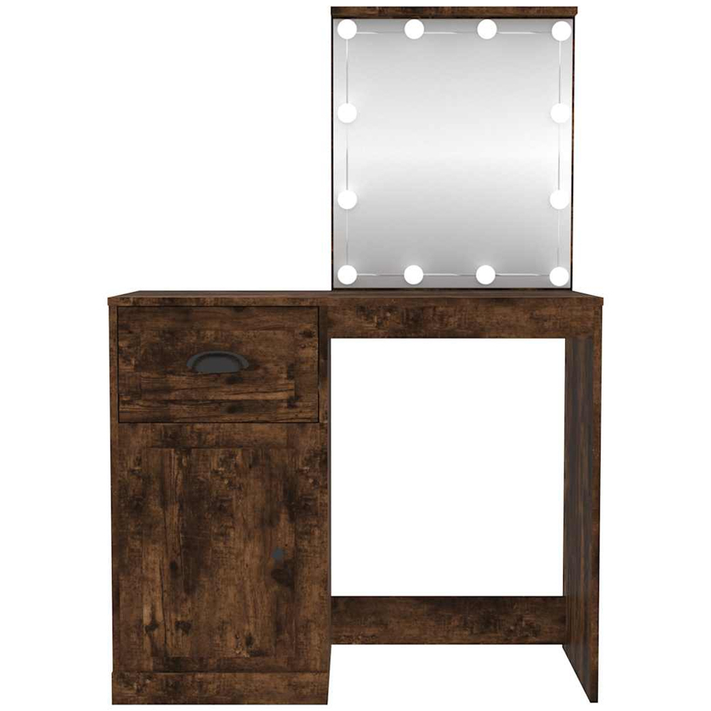 vidaXL Single Door Single Drawer Smoked Oak Dressing Table with LED Mirror Image 6