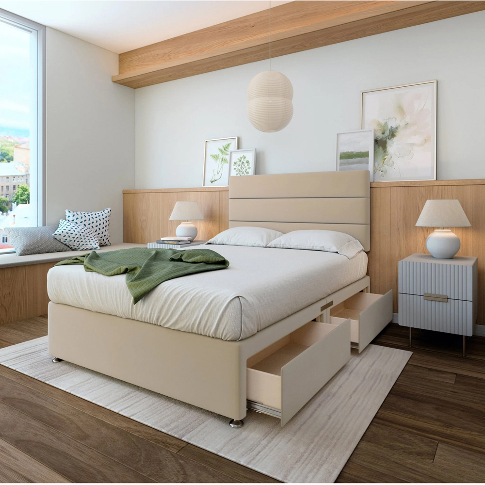 Bedmaster Small Double Natural Plush Velvet 4 Drawer Divan Base with Milan Headboard Image 2