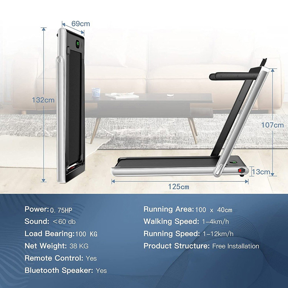 Costway 2 in 1 Silver Electric Folding Under Desk Treadmill with Bluetooth Image 9