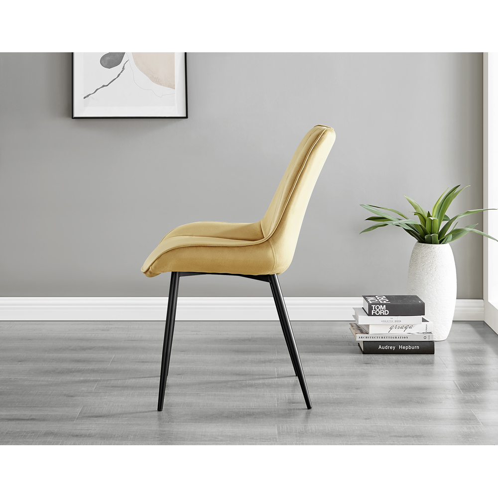 Furniturebox Cesano Set of 2 Mustard Yellow and Black Velvet Dining Chair Image 3