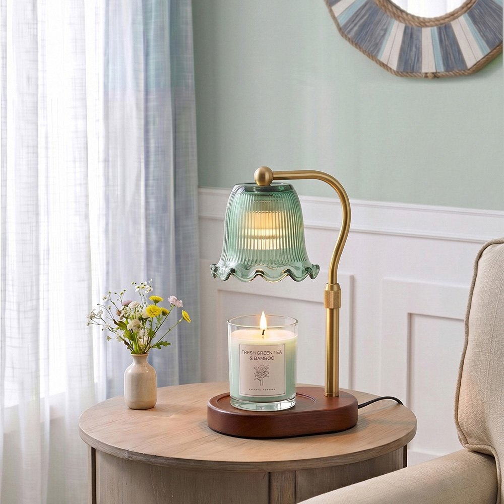Living and Home Green Glass Candle Warmer Lamp with Dimming Image 7