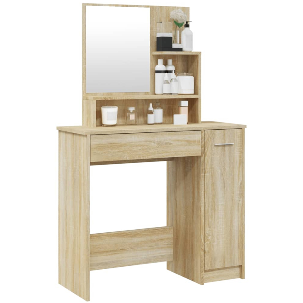 vidaXL Single Door Single Wide Drawer Sonoma Oak Dressing Table with Mirror Image 4