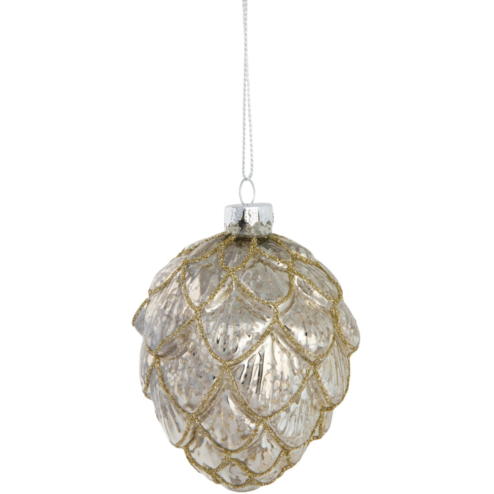 Ivory Gold Pinecone Bauble Image 1