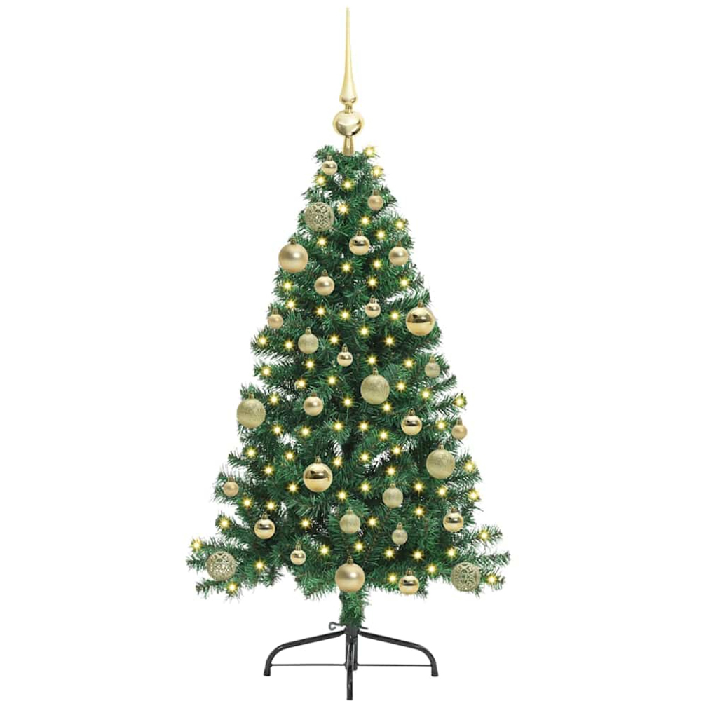 vidaXL Pre-Lit Gold Baubles Green Artificial Christmas Tree 4ft Image 1