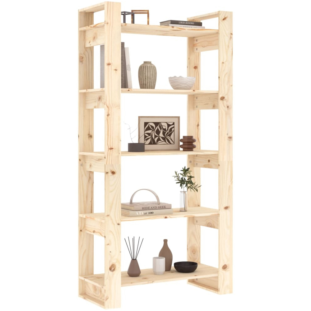 vidaXL 5 Shelf Natural Solid Wood Bookcase Image 4