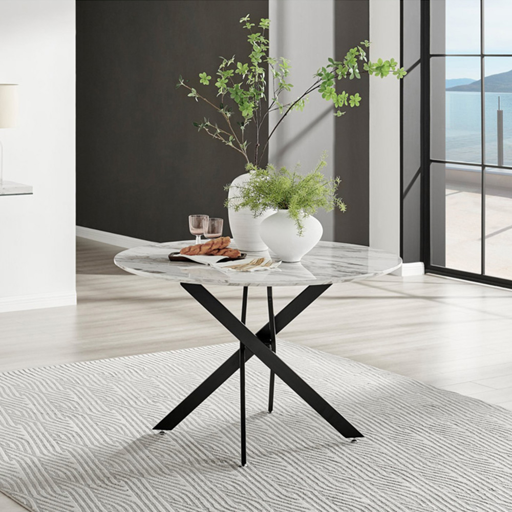 Furniturebox Arona Cesano Marble 6 Seater Round Dining Set White and Grey Image 2