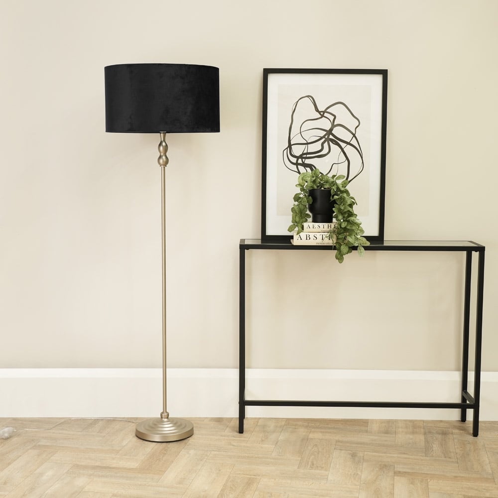 ValueLights Maggie Black Velvet Shade Brushed Chrome Candlestick LED Floor Lamp Image 3
