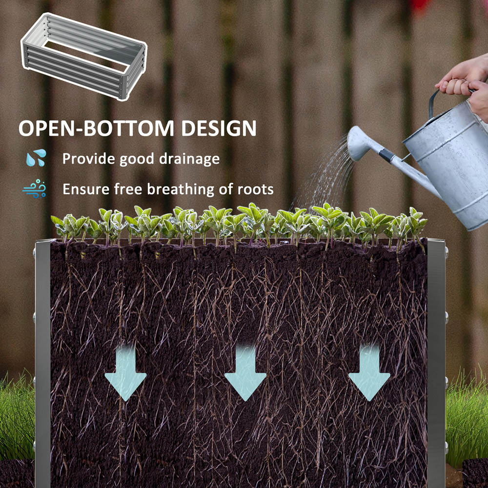Outsunny Light Grey Galvanised Steel Raised Garden Bed Set of 2 30 x 50 x 110cm Image 5
