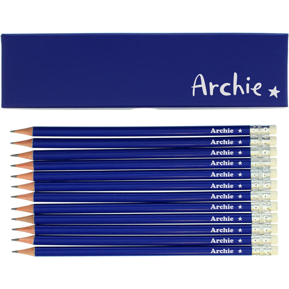 Personalised Memento Star Box and 12 Blue HB Pencils Image 1