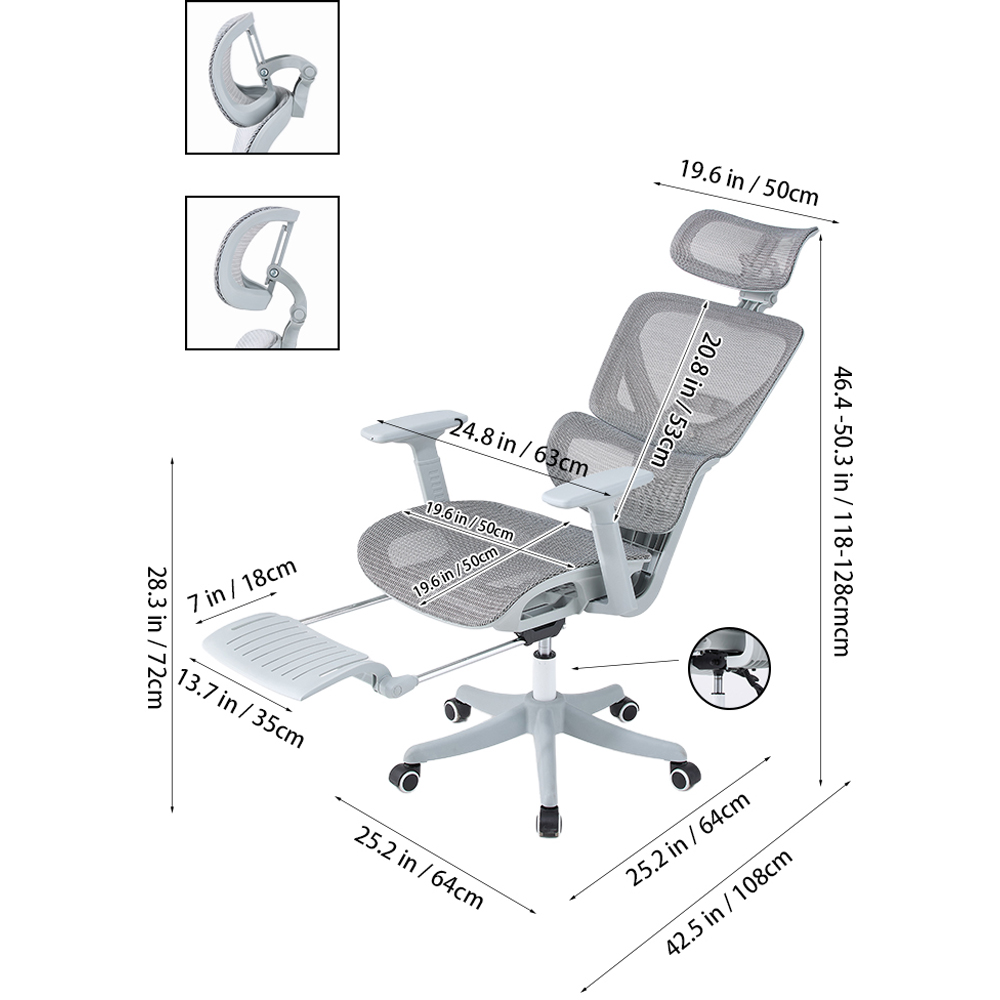 Living and Home Grey Mesh Swivel and Adjustable Office Chair Image 9