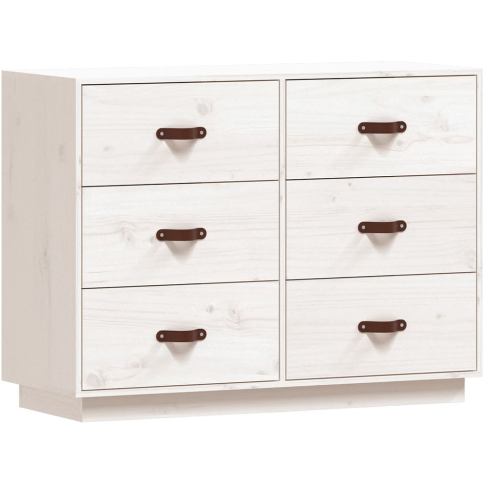 vidaXL 6 Drawer White Solid Pine Wood Sideboard Image 2