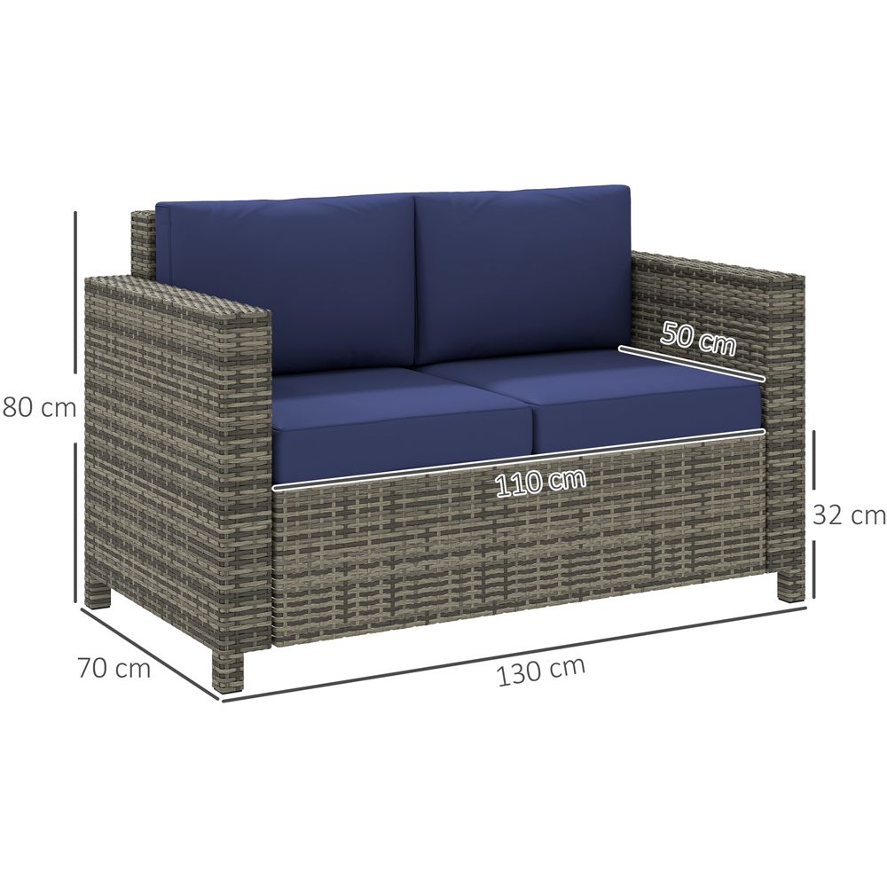 Outsunny 2 Seater Blue Rattan Padded Garden Loveseat Image 8