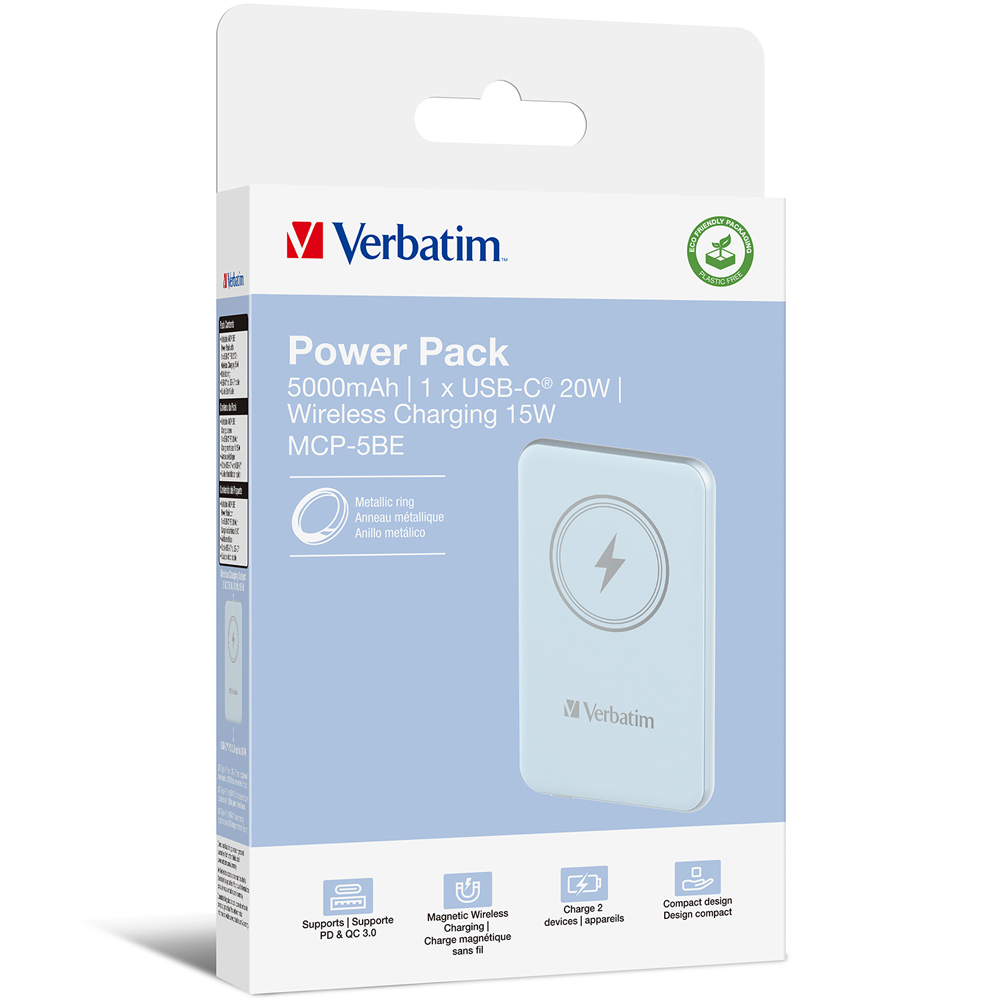 Verbatim Charge N Go Magnetic Wireless Power Bank Blue 5000mAh Image 2