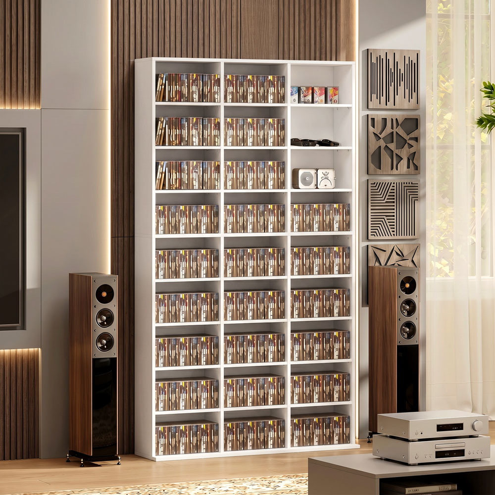 HOMCOM 27 Shelf White DVD Storage Unit Image 3