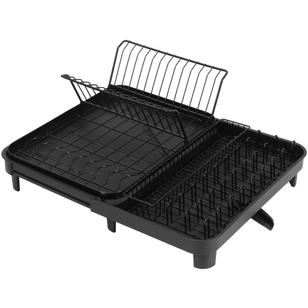 Living and Home Black Dish Drainer with Drying Tray Image 1