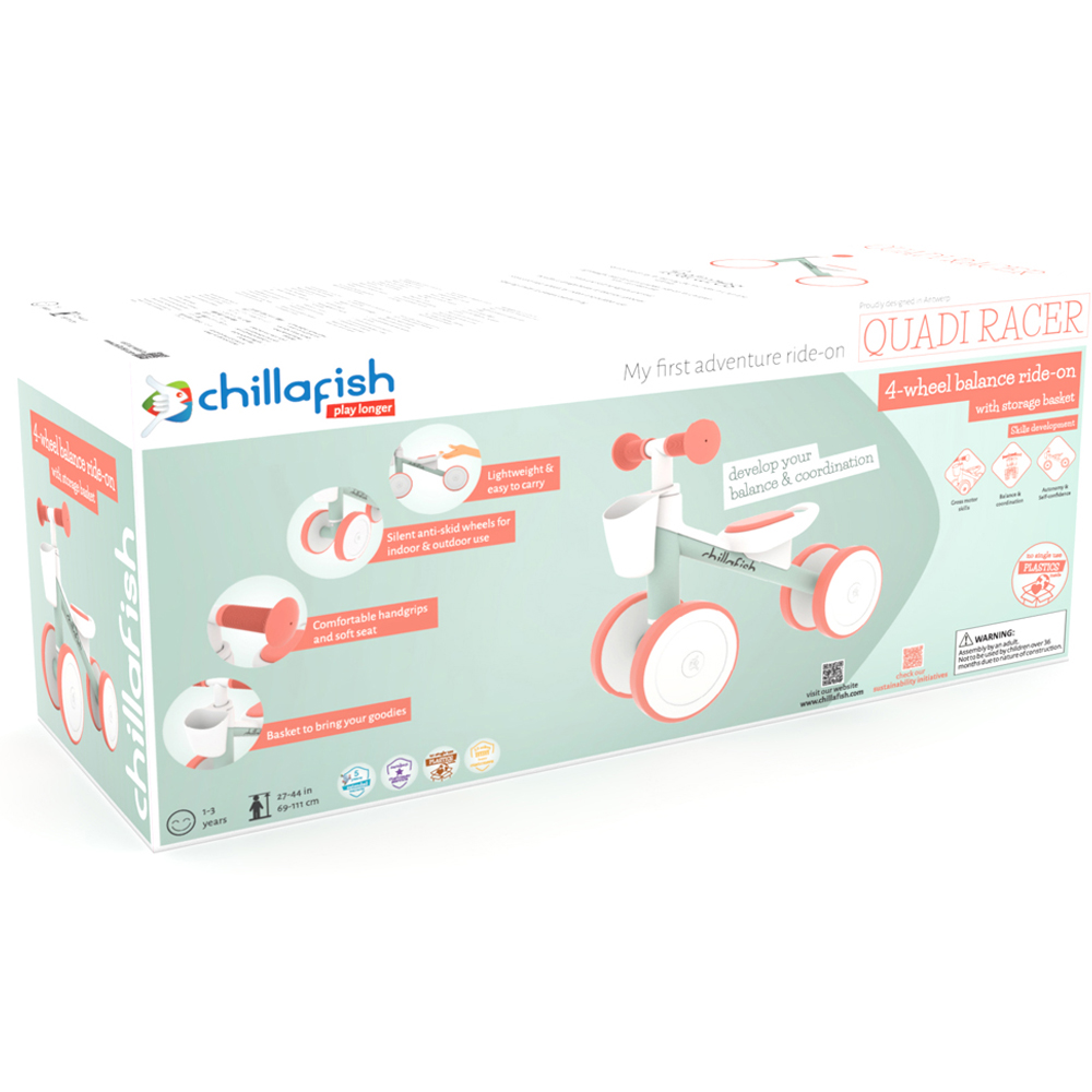 Chillafish Quadie Racer Toddlers Pink Grow with Me Grey and Orange 4 Wheel Ride On with Basket Image 2