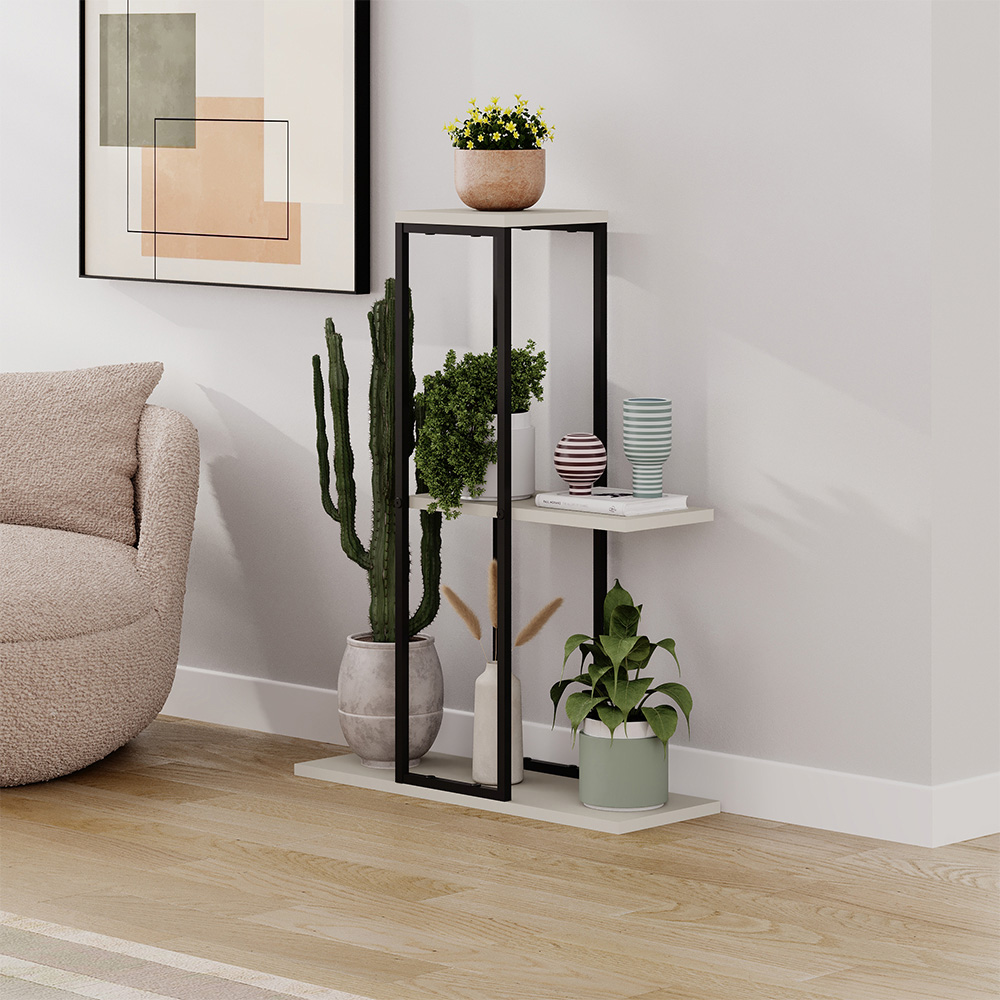 Decortie Vetra 3 Shelf Sandstone Plant Stand Image 2