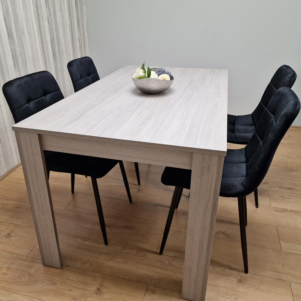 Portland 4 Seater Velvet Dining Set Grey and Black Image 1