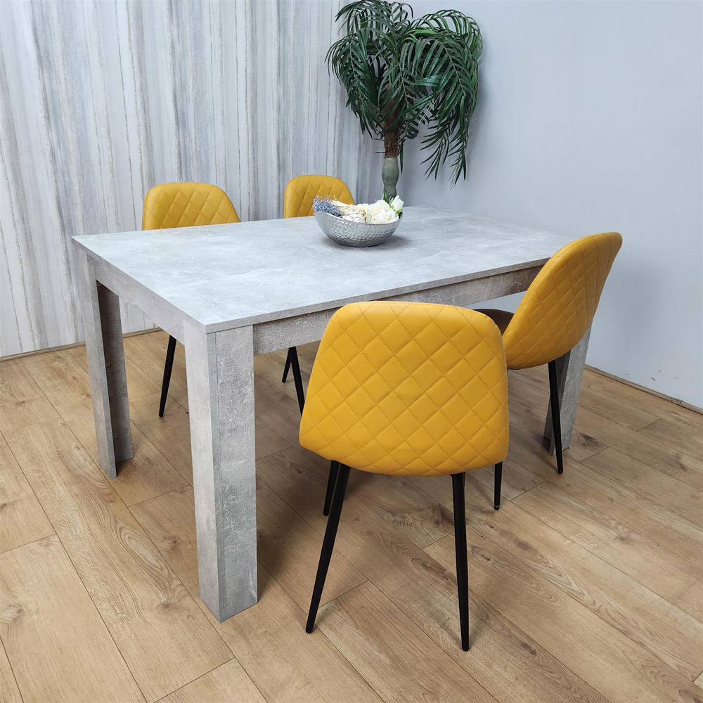 Kosy Koala 4 Seater Faux Leather Gem Pattern Dining Set Stone Grey Effect and Mustard Image 5