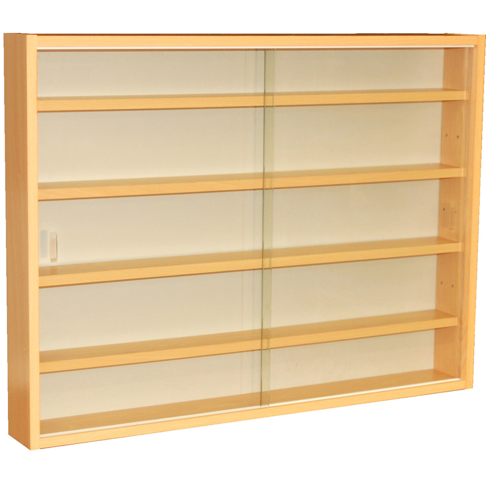 Watsons Reveal 4 Shelf Beech Glass Display Wall Cabinet Image 2