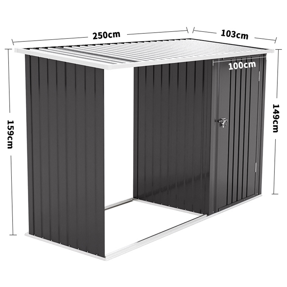 Living and Home 5.2 x 8.2ft Black Steel Garden Storage Shed with Log Rack Image 7