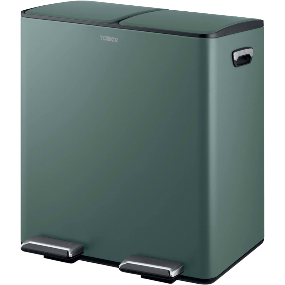 Tower Double Recycling Green Pedal Bin 40L Image 1