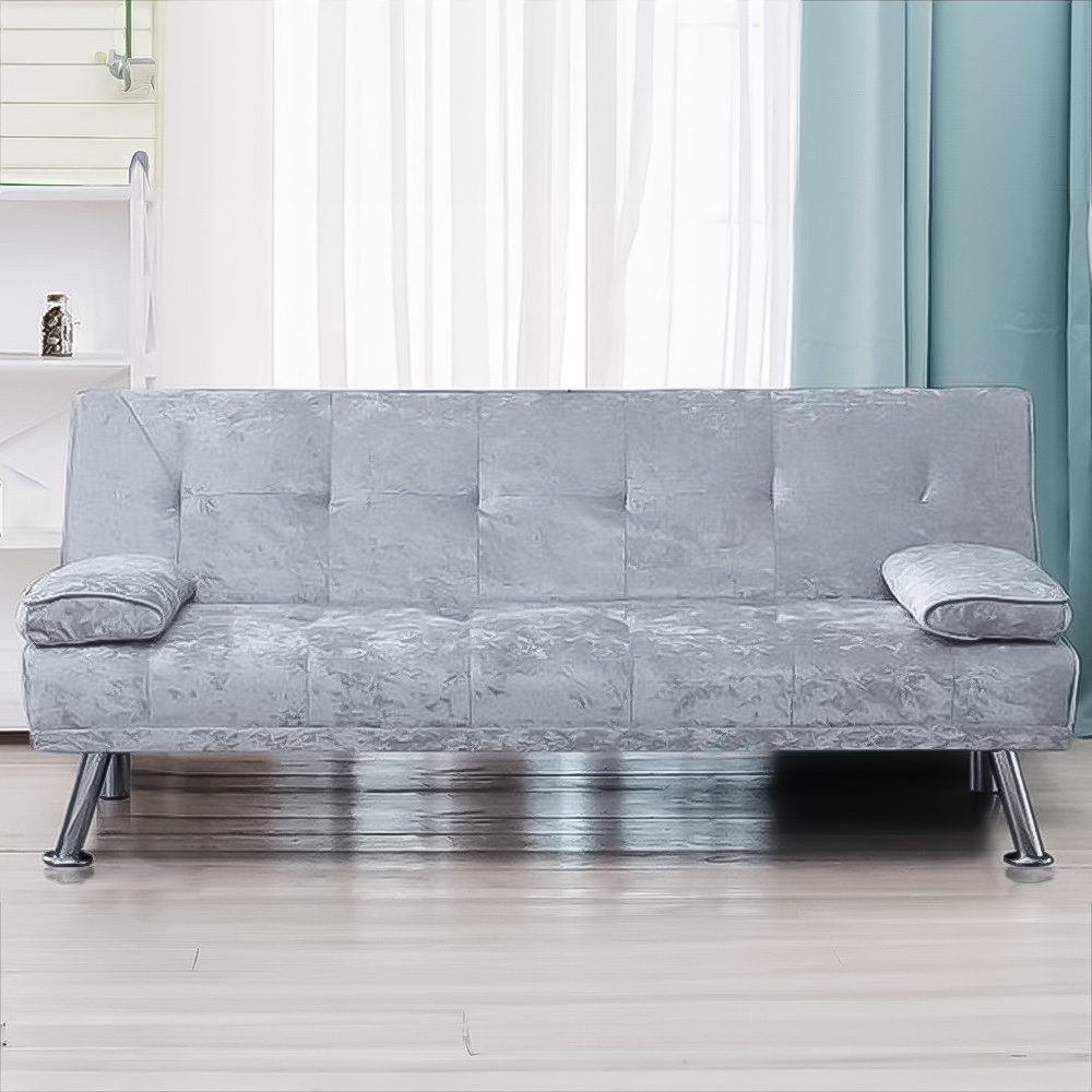 Brooklyn Italian Double Sleeper Silver Crushed Velvet Sofa Bed Image 1