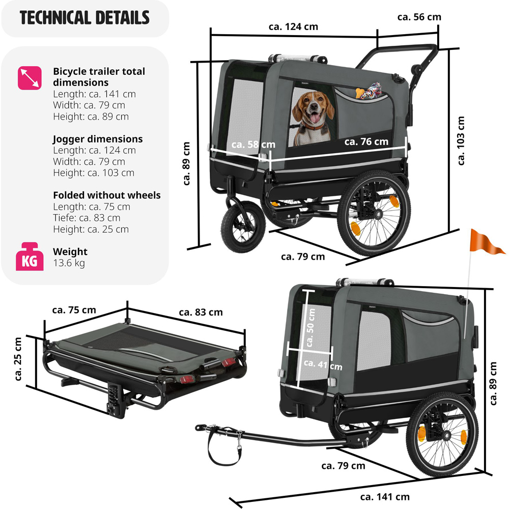 Tectake Grey Foldable Dog Bike Trailer Image 8