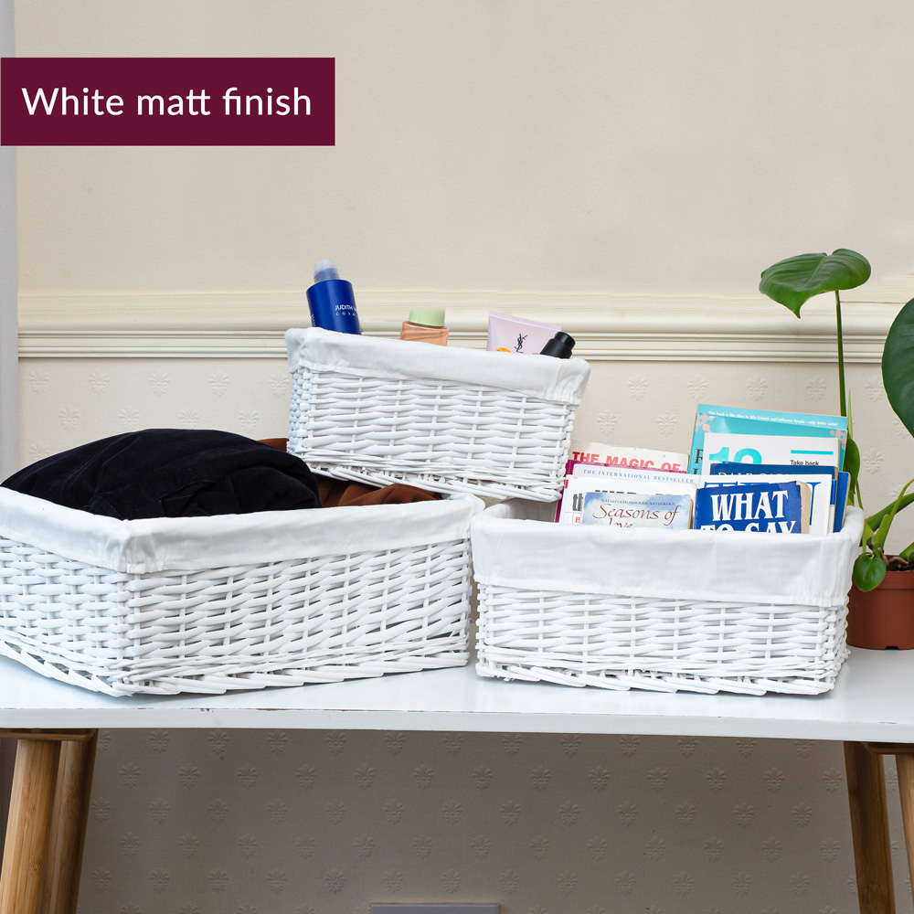 Innoteck Essentials White Wicker Storage Basket with Cloth Lining 3 Pack Image 4