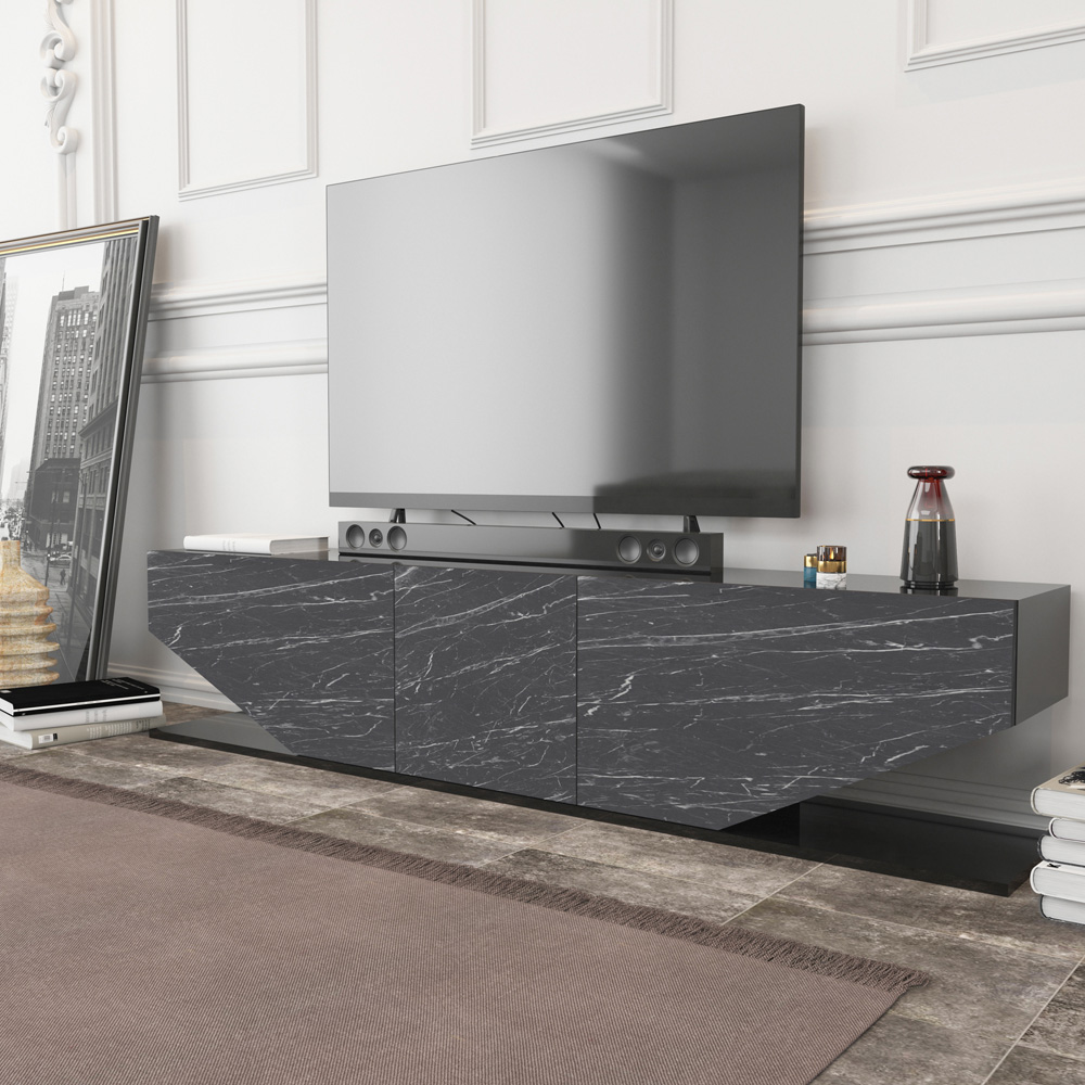 Decorotika Pearl 3 Door 2 Shelf Black and Bendire Modern TV Unit Image 6