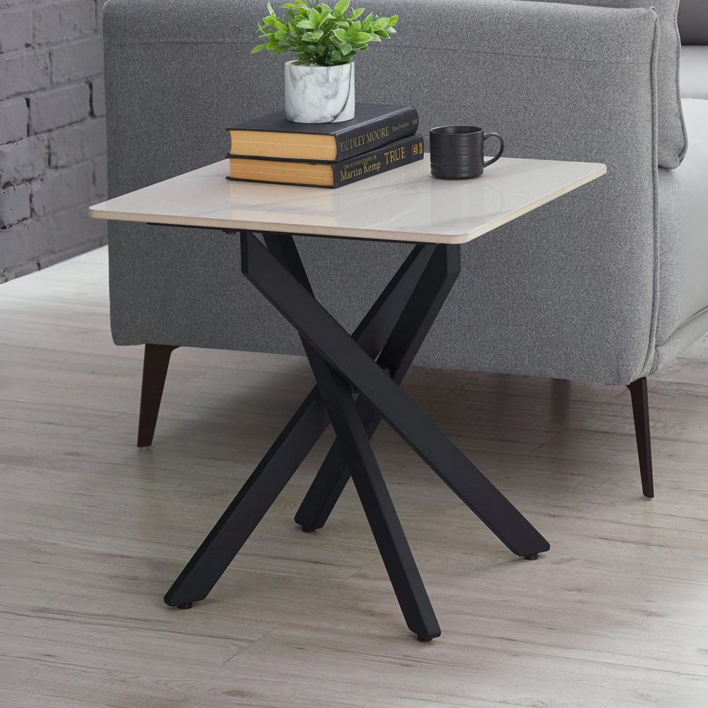 Julian Bowen Bradley White Marble Effect Lamp Table Image 8
