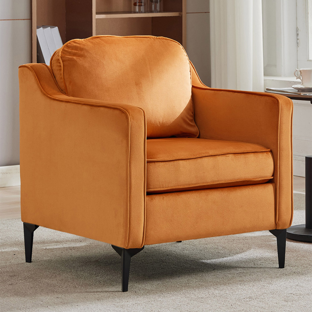 Living and Home Orange Linen Sofa Chair Image 7