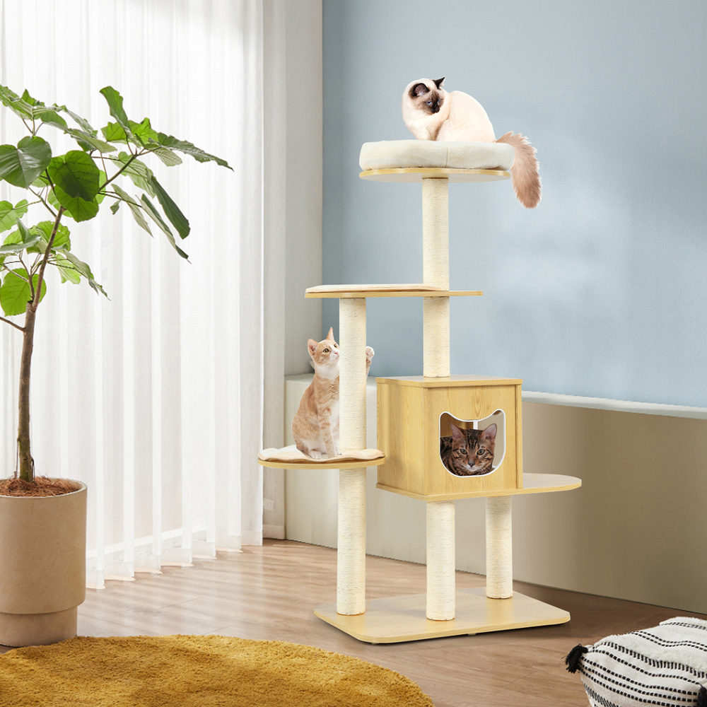 Costway 4 Tier Natural Cat Tree with Scratching Posts Condo Image 2