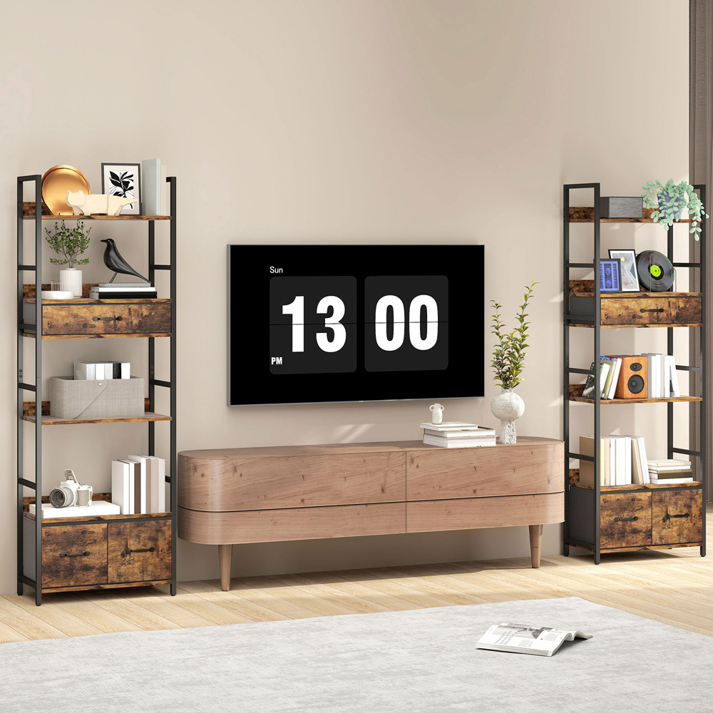 Portland 3 Fabric Drawer and 4 Shelf Rustic Brown Industrial Bookcase Image 4