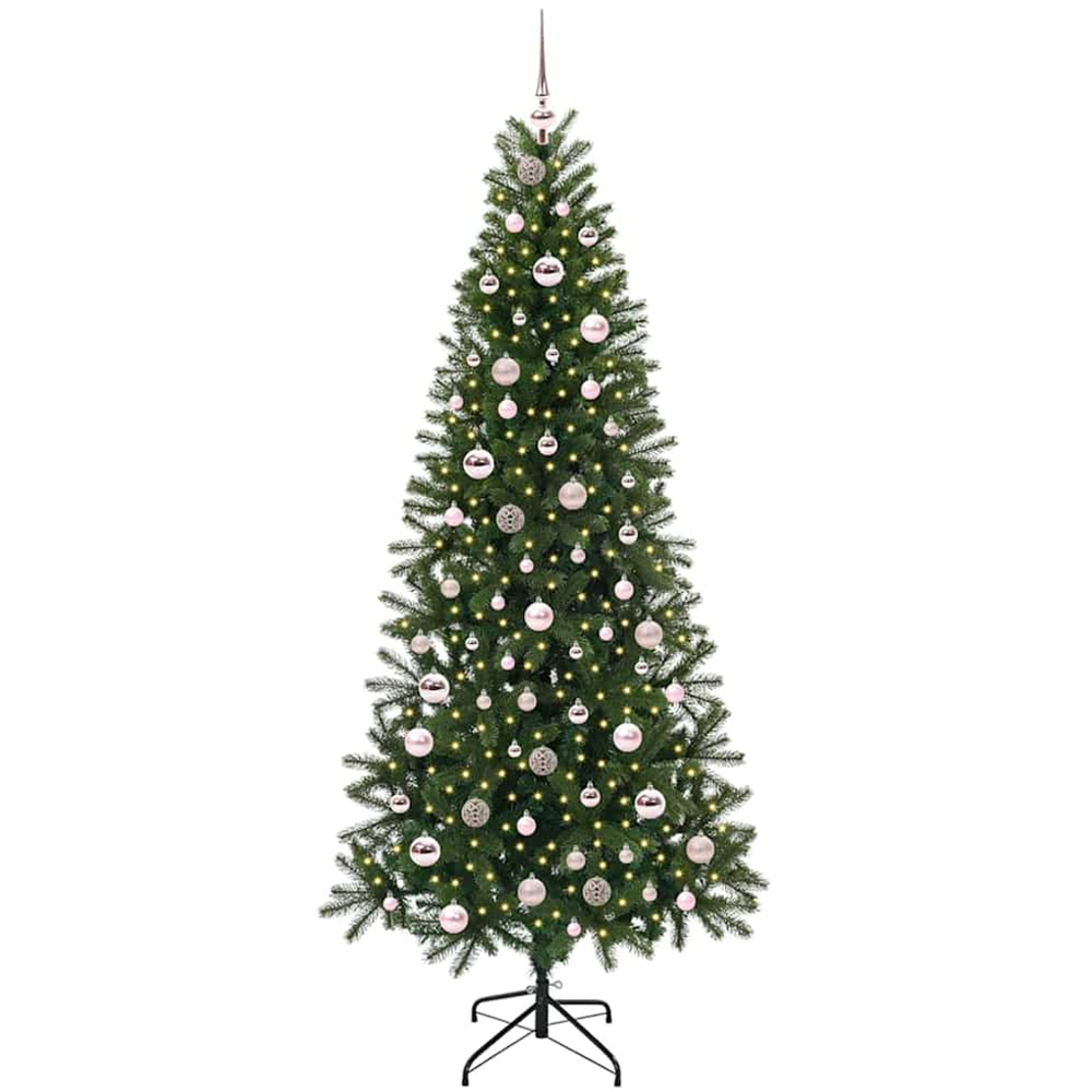 vidaXL Pre-Lit Pink Baubles Green Artificial Christmas Tree 7ft Image 1