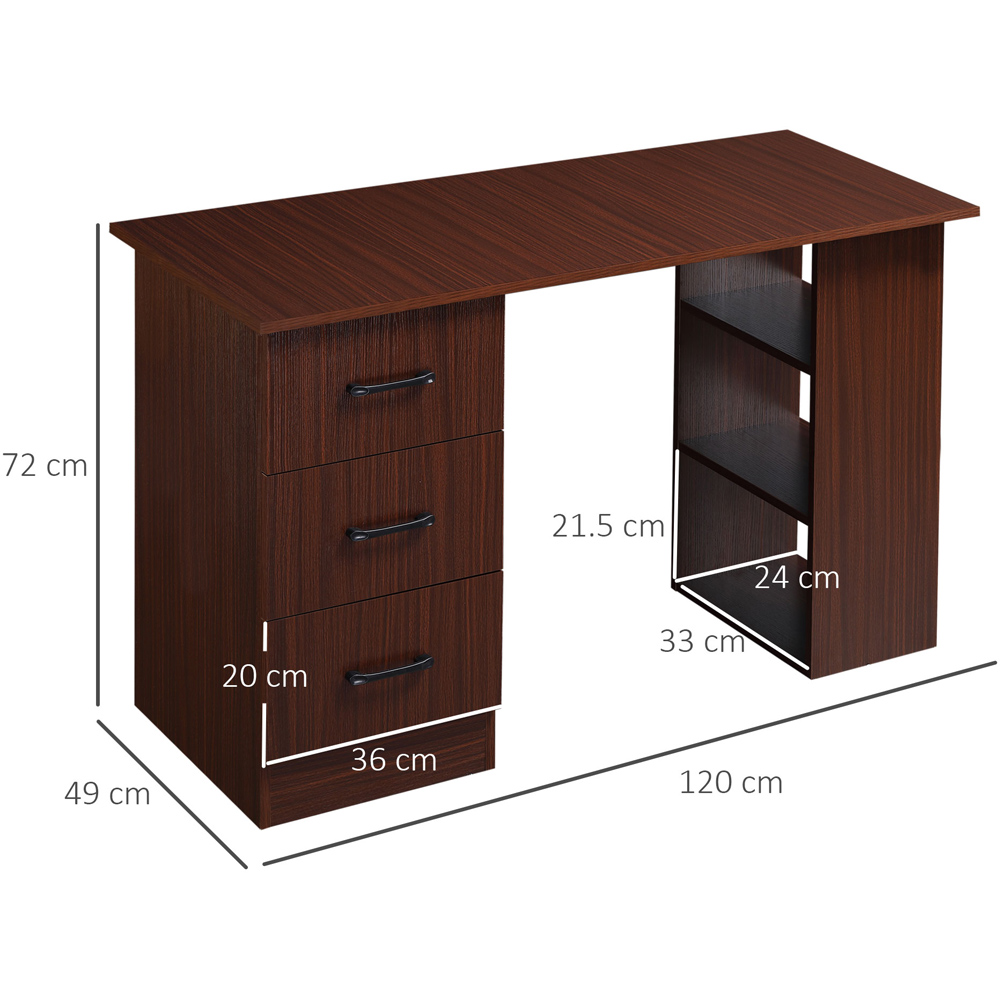 Portland 3 Drawer 3 Shelf Computer Desk Walnut Brown Image 7