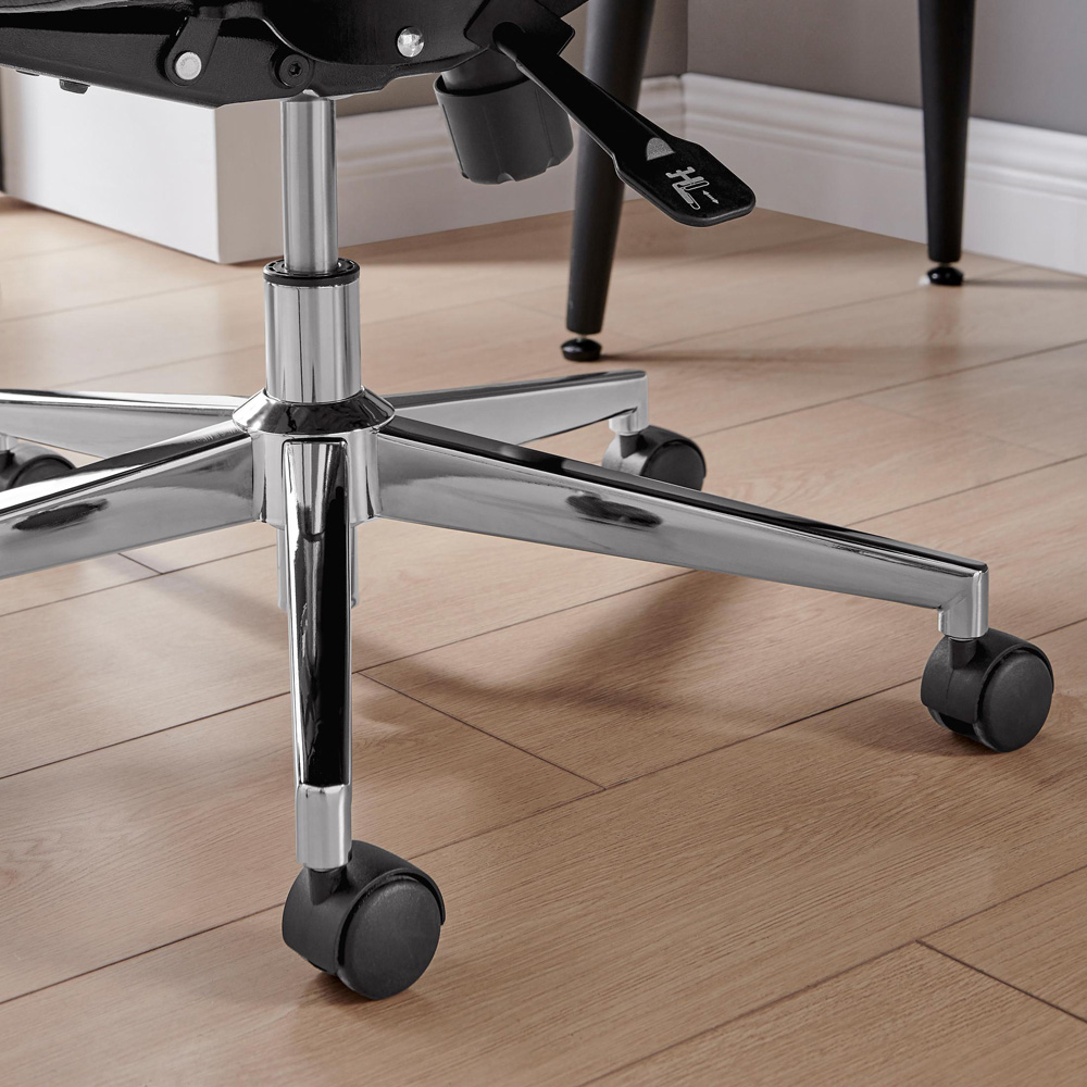 Furniturebox Omega Luxury Black Faux Leather and Silver Office Chair Image 5