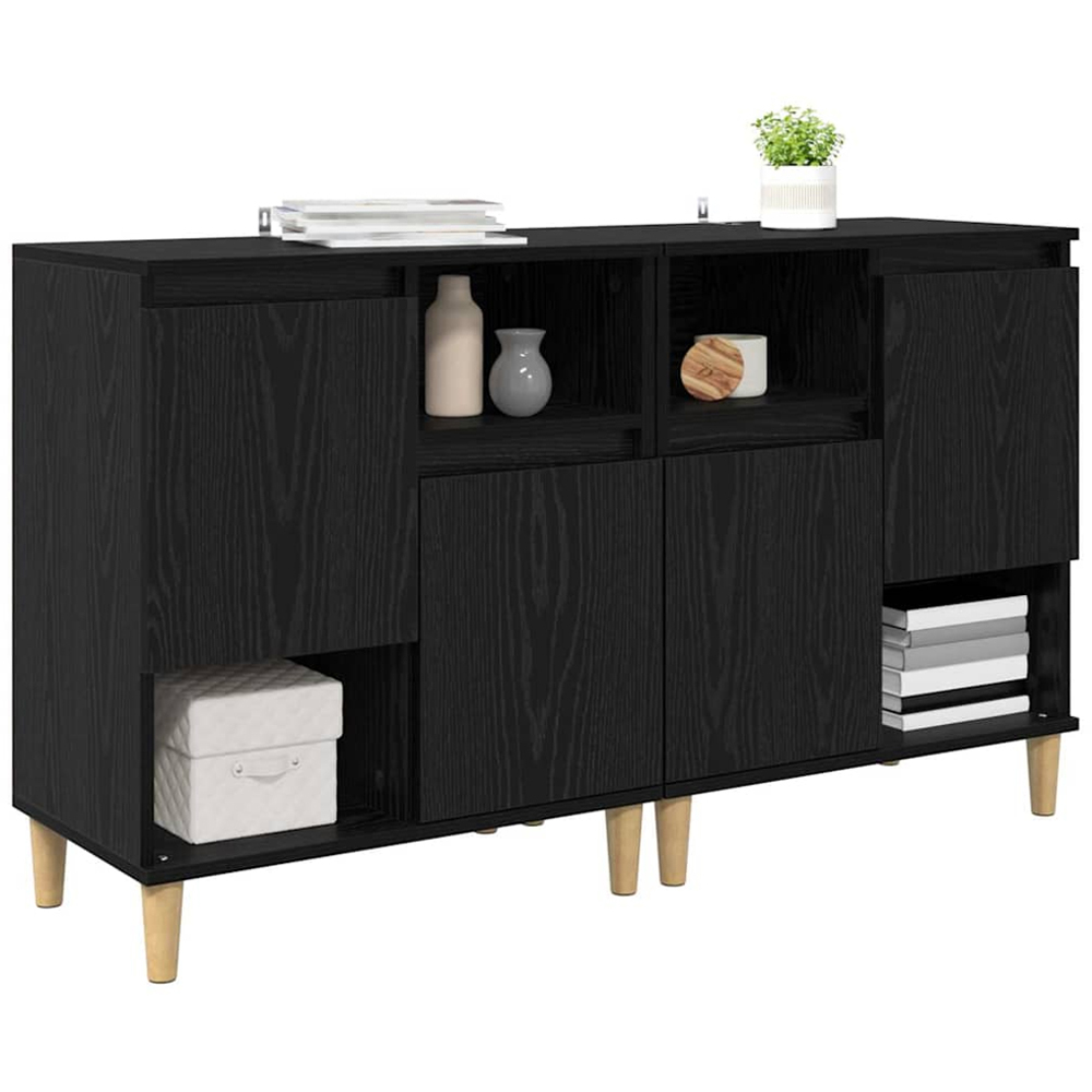 vidaXL 2 Door 2 Shelf Black Oak Compact Sideboard Set of 2 Image 3