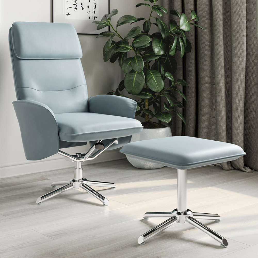 Dorel Belding Grey Faux Leather Recliner Chair with Footstool Image 1