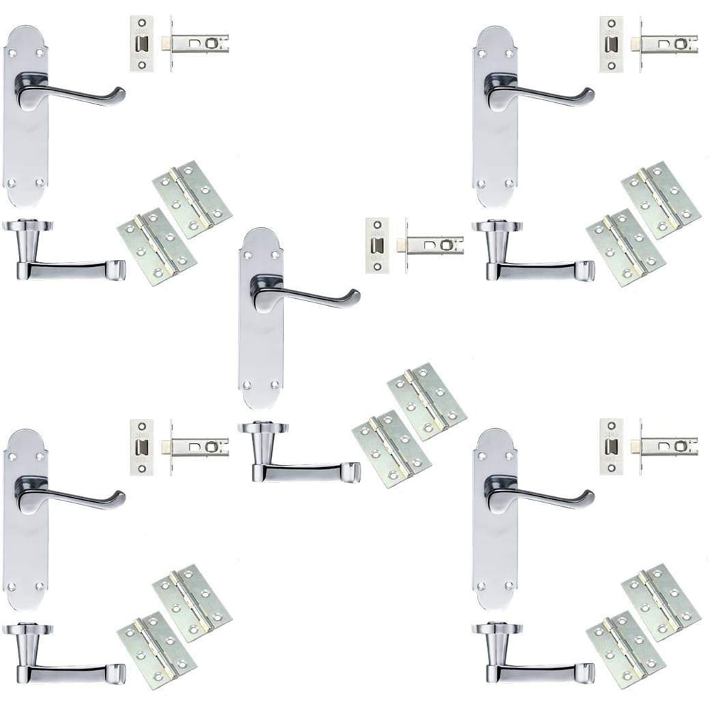 Golden Grace Polished Chrome Victorian Epsom Scroll Latch Door Handle Pair 168 x 42mm 5 Pack Image 1