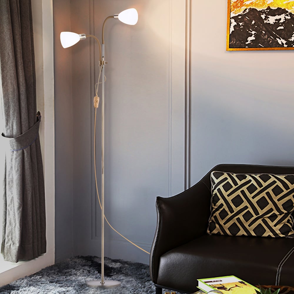 Living and Home Bronze 2 Head Standing Floor Lamp Image 2