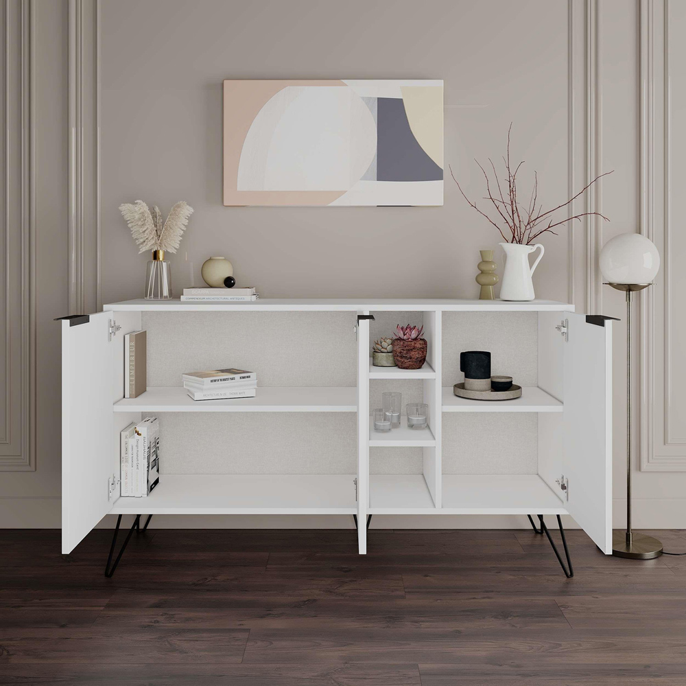 Decortie Clara 2 Door 3 Shelf White Sideboard Image 3