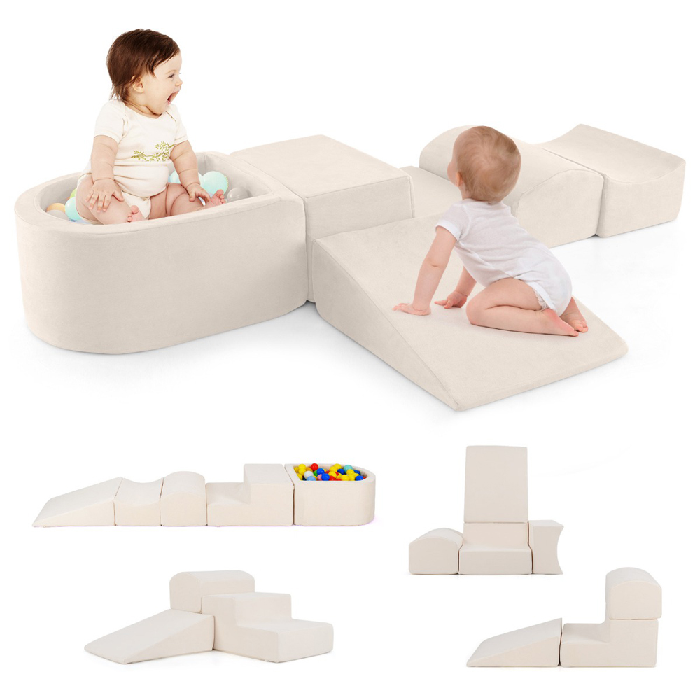 Costway Kids Beige 5 Piece Climb and Crawl Play Set with Ball Pit Image 5