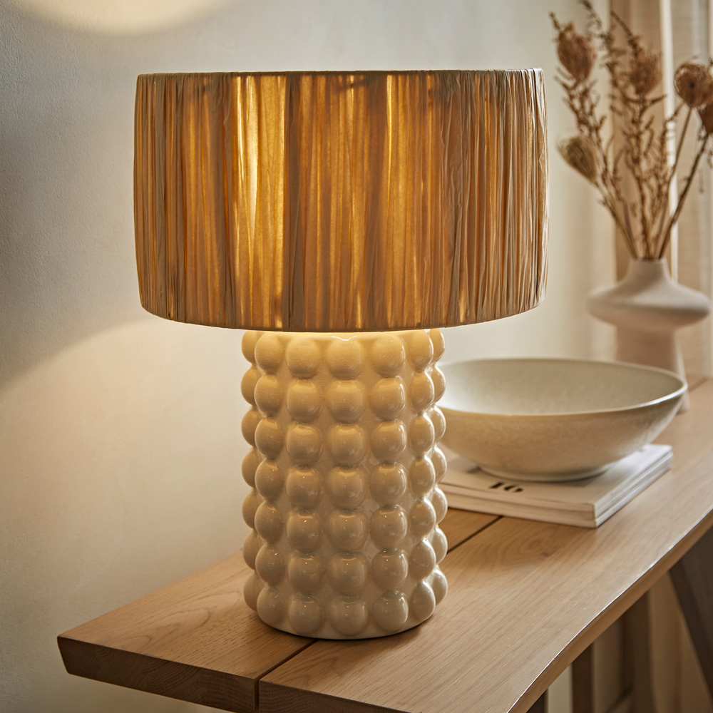 ValueLights Kiran Raffia Shade Ceramic Stone Bubble LED Table Lamp Image 2