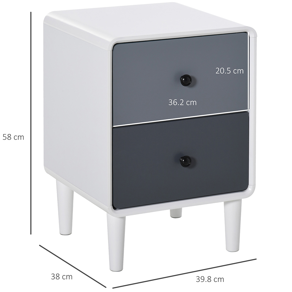 Portland 2 Drawer Modern White and Grey Nightstand Side Cabinet Image 7